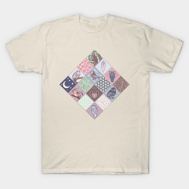 Patchwork Owls 1 T-Shirt by DoomedDreamer